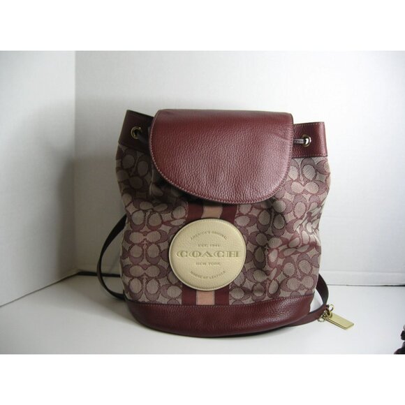 Coach Signature Dempsey Backpack With Leather Trim & Drawstring - Picture 1 of 3